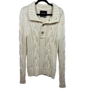 Club‎ Monaco Men's Chunky Cable Knit Button Neck Sweater Cream Size Small Preppy